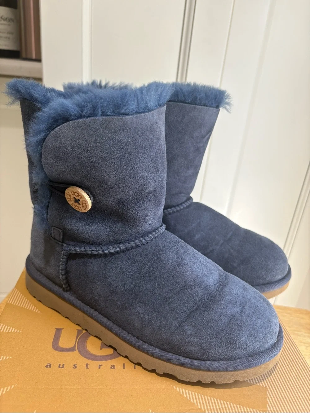 UGG Navy Short Suede Button Boots